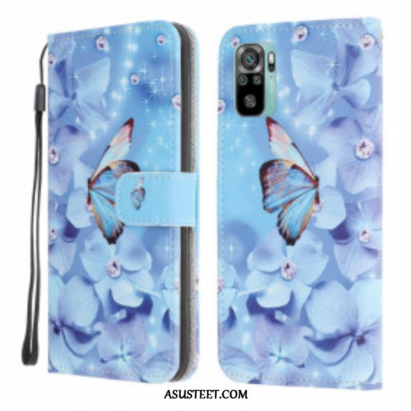 Kotelot Xiaomi Redmi Note 10 / 10S Suojaketju Kuori Strappy Diamond Perhoset