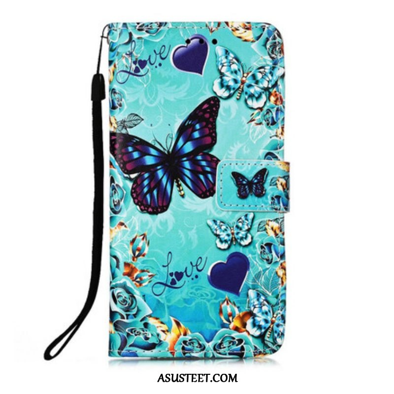 Kotelot iPhone 13 Mini Suojaketju Kuori Love Butterflies Strappy