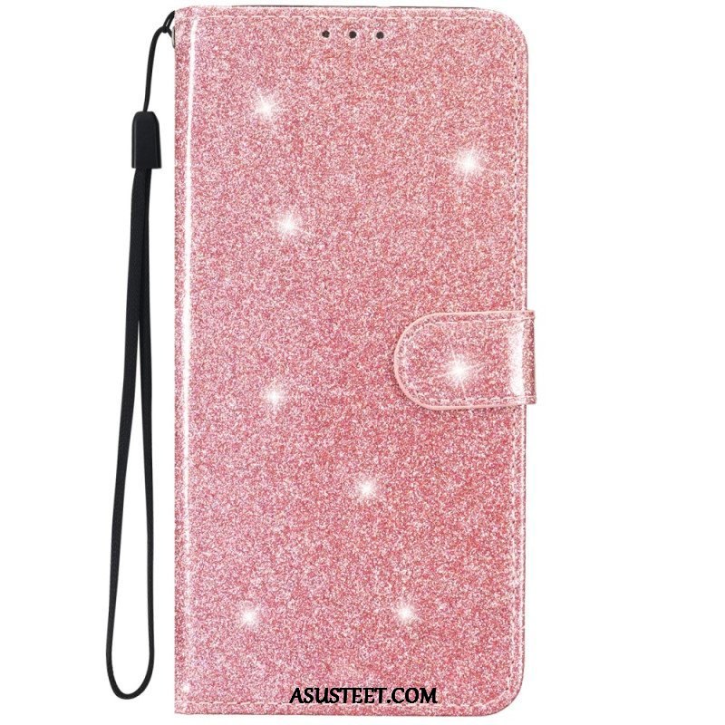 Kotelot iPhone 15 Plus Suojaketju Kuori Glitter-efekti Hihnalla