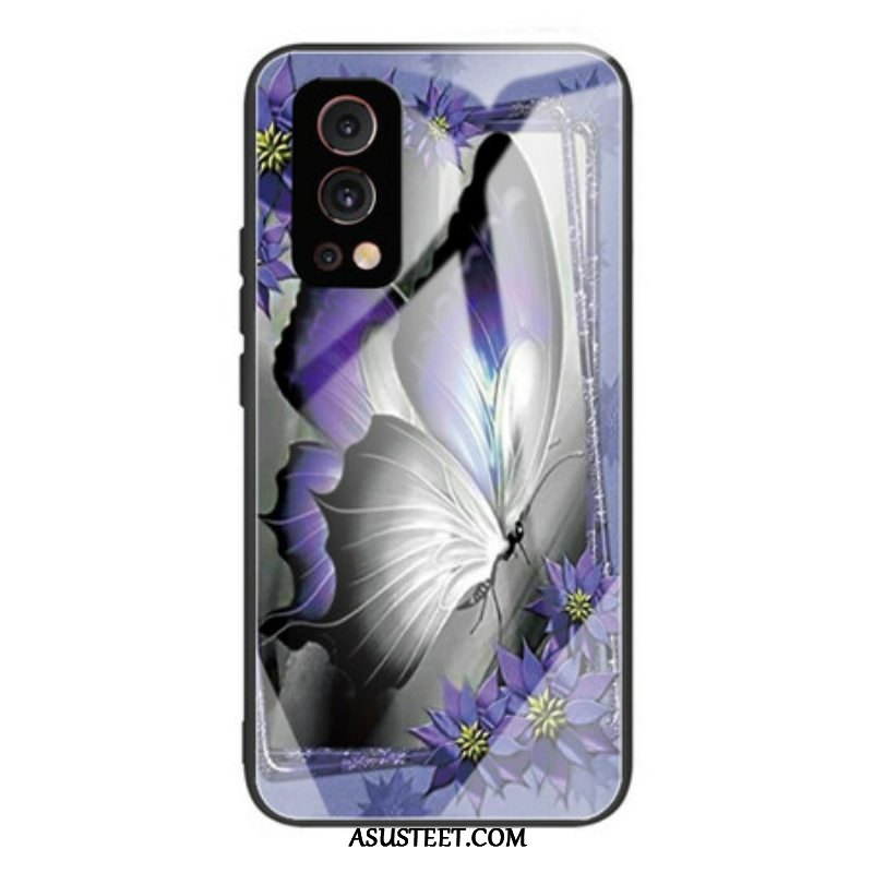 Kuori OnePlus Nord 2 5G Purple Butterfly Karkaistu Lasi