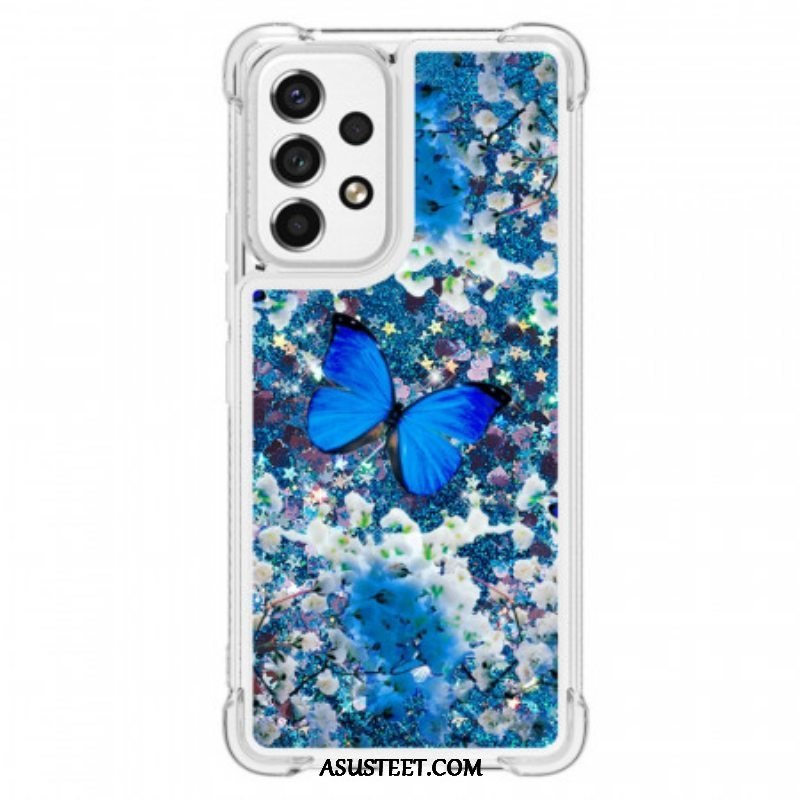 Kuori Samsung Galaxy A53 5G Glitter Blue Perhoset