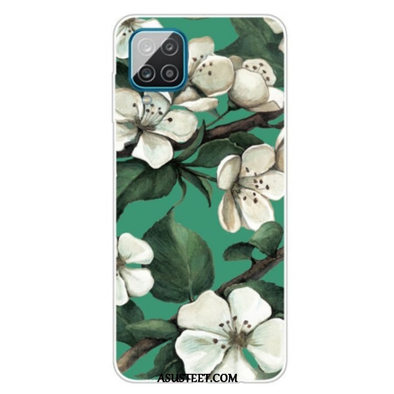 Kuori Samsung Galaxy M12 / A12 Maalattuja Valkoisia Kukkia