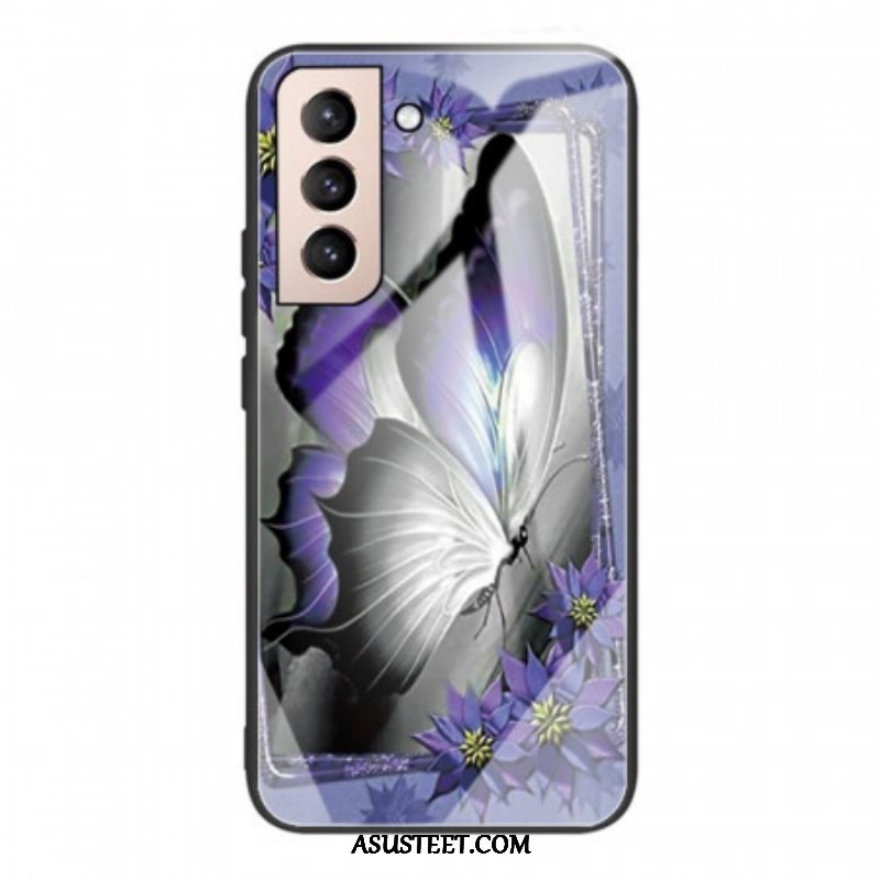 Kuori Samsung Galaxy S22 Plus 5G Purple Butterfly Karkaistu Lasi