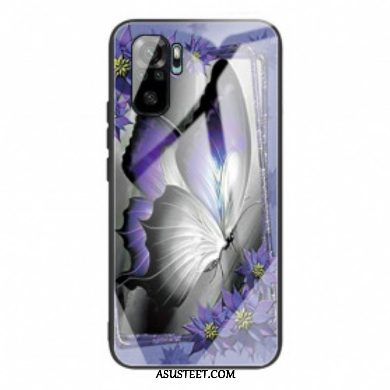 Kuori Xiaomi Redmi Note 10 / 10S Purple Butterfly Karkaistu Lasi