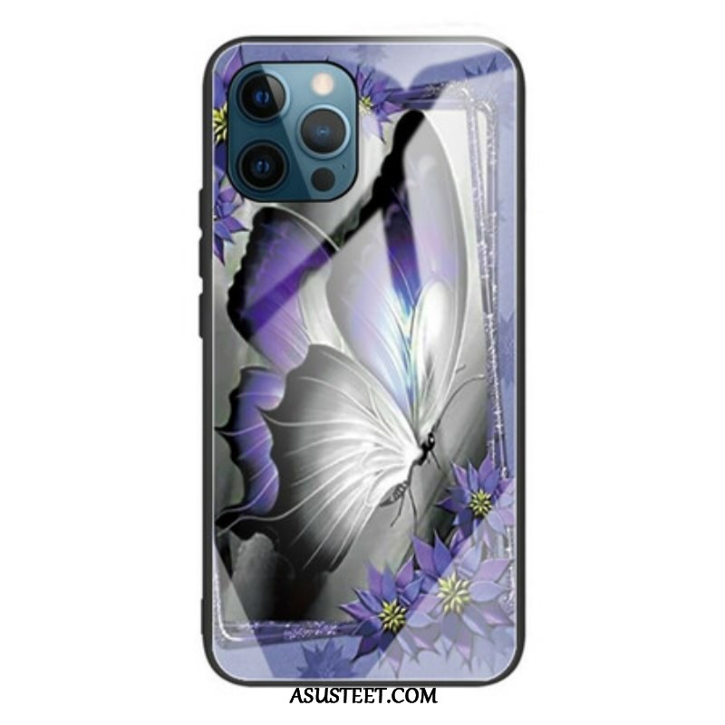 Kuori iPhone 13 Pro Purple Butterfly Karkaistu Lasi