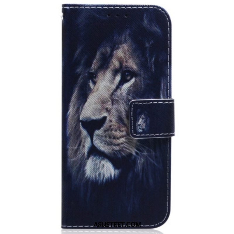 Nahkakotelo Samsung Galaxy M13 Suojaketju Kuori Lanyard Lion