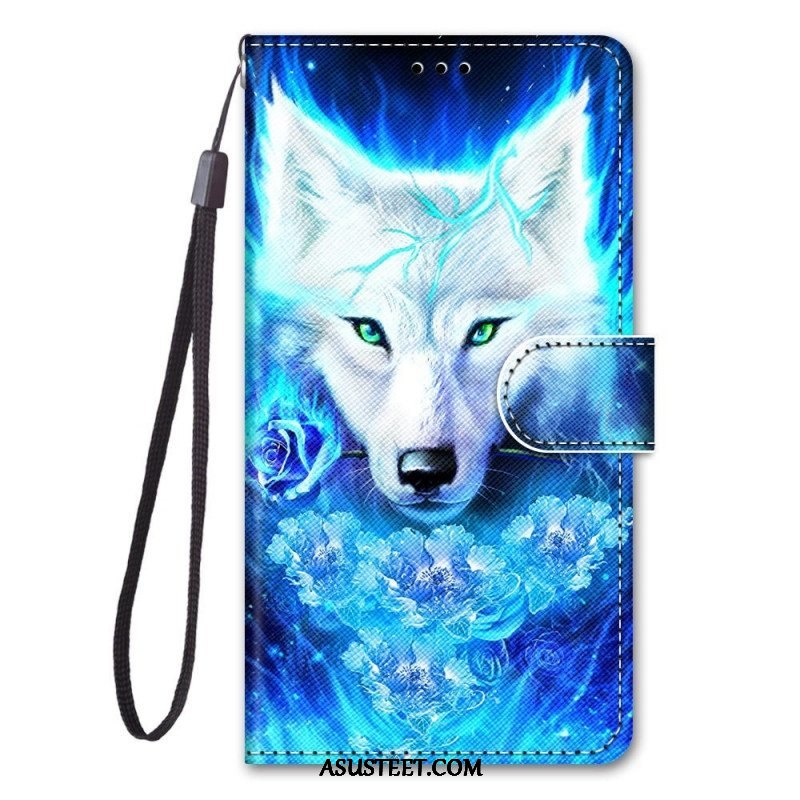 Nahkakotelo Samsung Galaxy M53 5G Suojaketju Kuori Lanyard Wolf