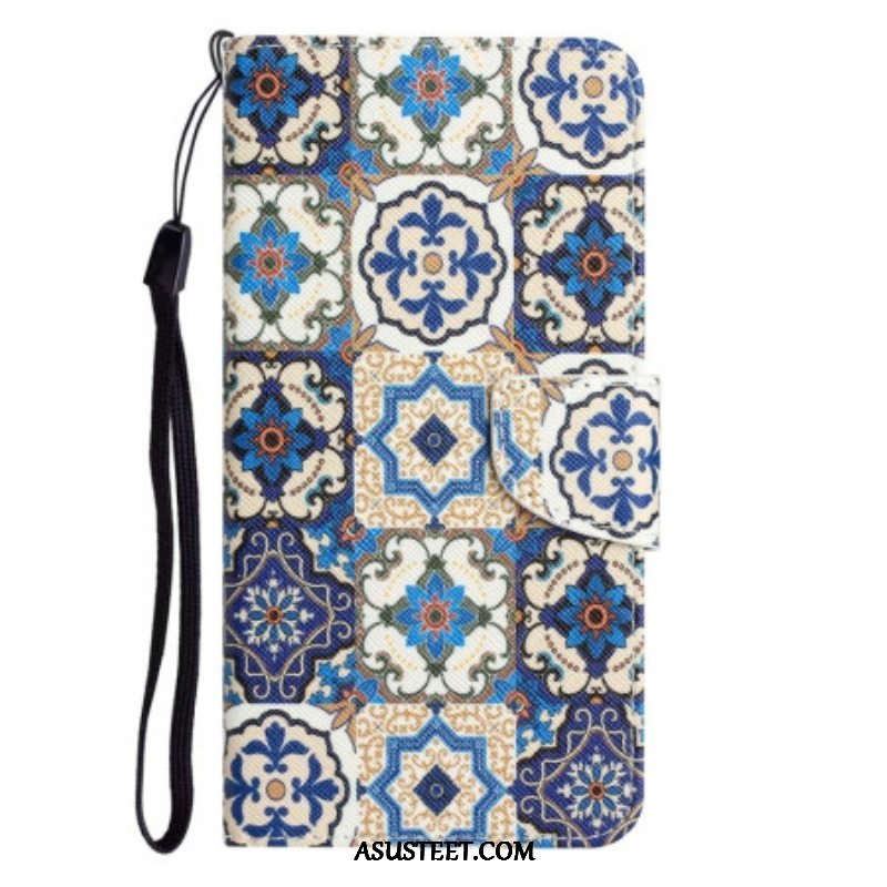 Nahkakotelo Samsung Galaxy S23 Plus 5G Suojaketju Kuori Strappy Patchwork