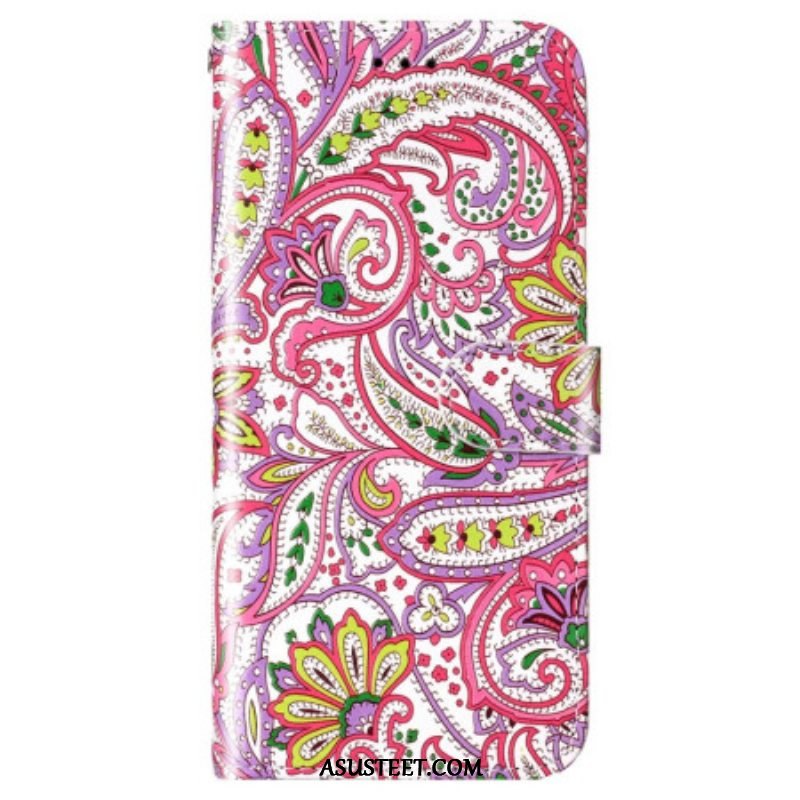 Nahkakotelo Xiaomi 12 Lite Suojaketju Kuori Strappy Paisley -kuvio