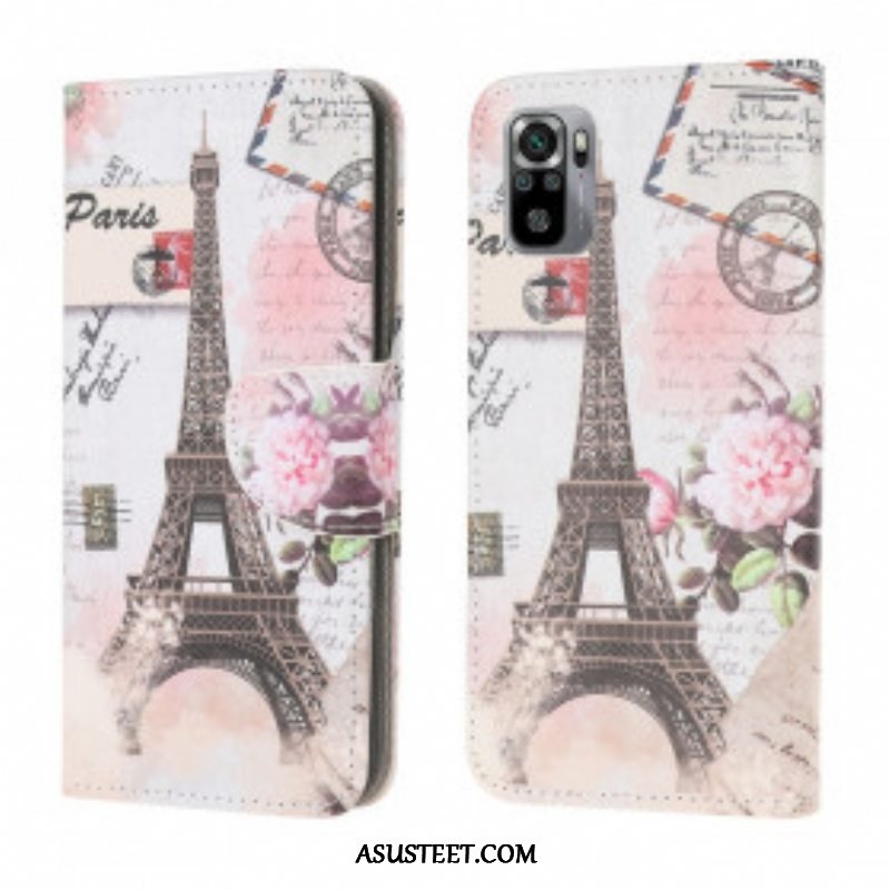 Nahkakotelo Xiaomi Redmi Note 10 / 10S Retro Eiffel-torni