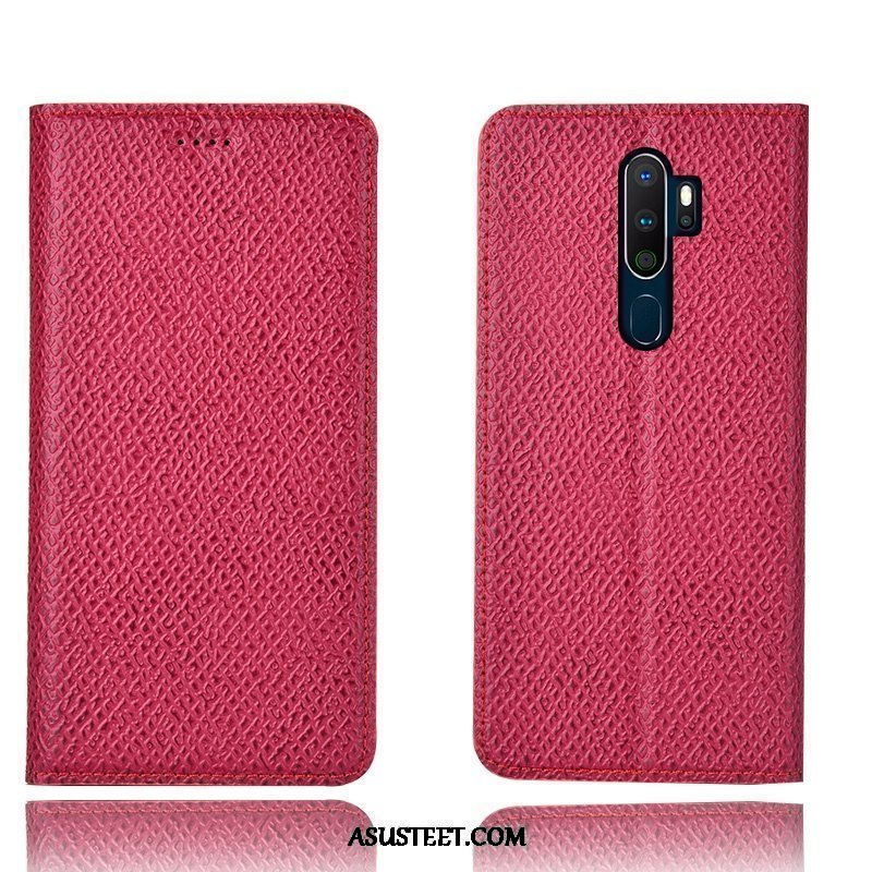 Oppo A9 2020 Kuori Kuoret Nahkakotelo Punainen Murtumaton Suojaus Kukkakuvio