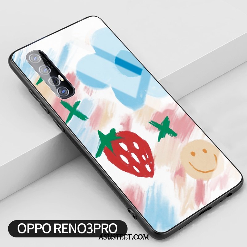 Oppo Reno 3 Pro Kuoret Lasi Trendi Sininen Silikoni Mansikka